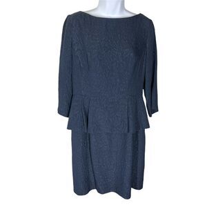 Nanette Lepore Navy Blue Floral Peplum Waist Silk Dress Women’s Size 12